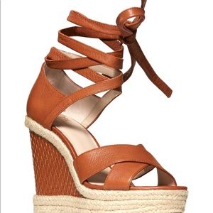 PAIGE Talia Wedge Ankle Wrap Sandal cognac
